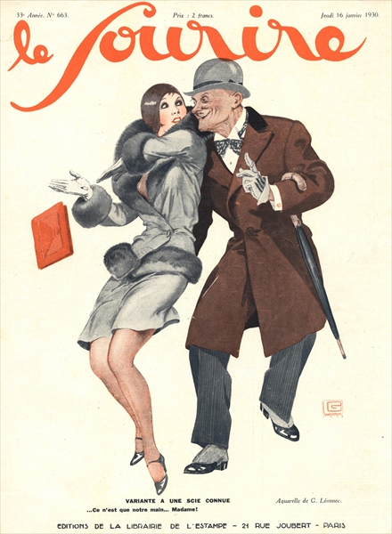 Front cover of ''Le Sourire'', January 1930 (colour litho)  à Georges Leonnec