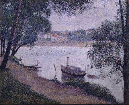 River Landscape with a boat à Georges Seurat