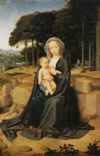 Marie avec l'enfant se reposant lors de l'exode d'Egypte à Gerard David