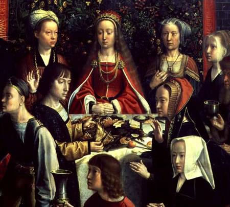 The Marriage at Cana, detail of the bride and surrounding guests à Gerard David
