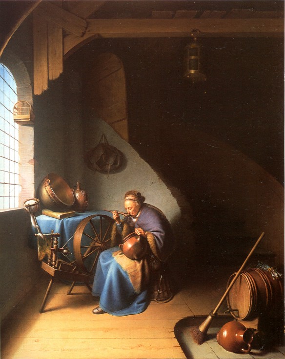 Interior with a Woman eating Porridge à Gerard Dou