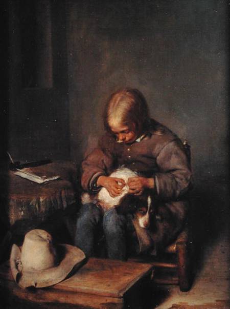 The Flea-Catcher (Boy with his Dog) à Gerard ter Borch ou Terborch