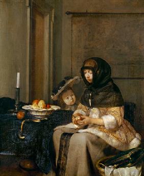 Woman peeling apples