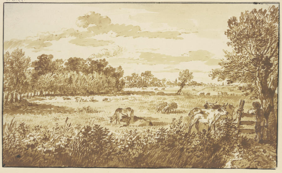 Waldwiese mit Vieh, rechts am Zaun der Hirte à Gerard van Nijmegen