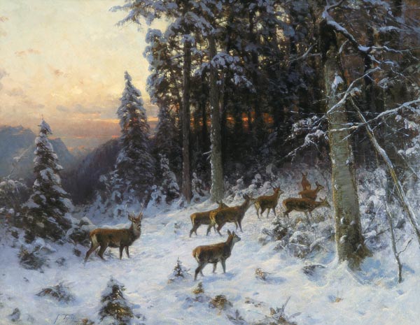 A winter evening in the Black Forest à École allemande