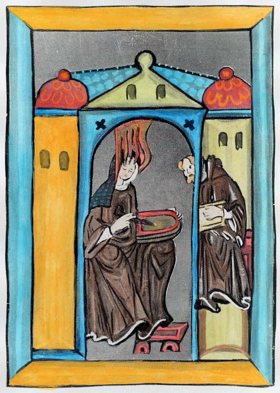 Hildegard of Bingen receiving the Light from Heaven, c.1151 à École allemande