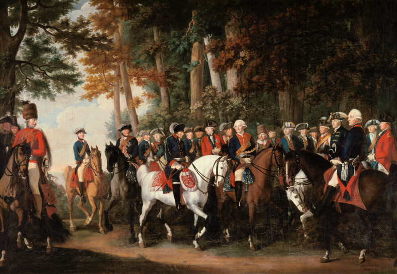 King Frederick II''s return from Preussen von Manoever, c.1785 à École allemande