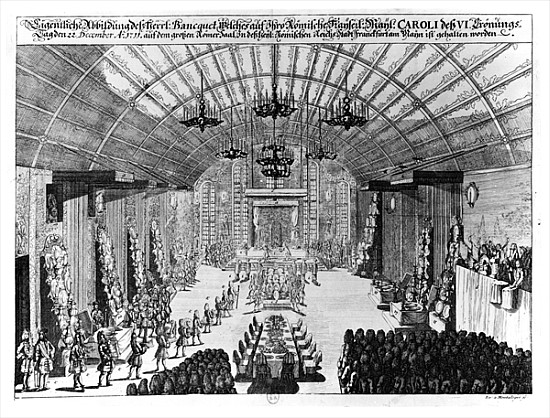 Banquet in the Romer Hall at Frankfurt-am-Main, in honour of the coronation of Charles VI (1685-1740 à École allemande