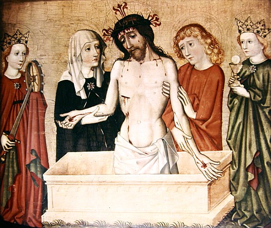 Christ at the sepulchre, supported his Mother and Saint John à École allemande