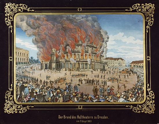 Fire at the Royal Theatre in Dresden on 21st September 1869 à École allemande