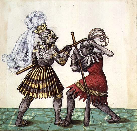 Fol.83 Emperor Maximilian I of Germany (1459-1519) engaged in man-to-man combat, from the ''Freydal  à École allemande