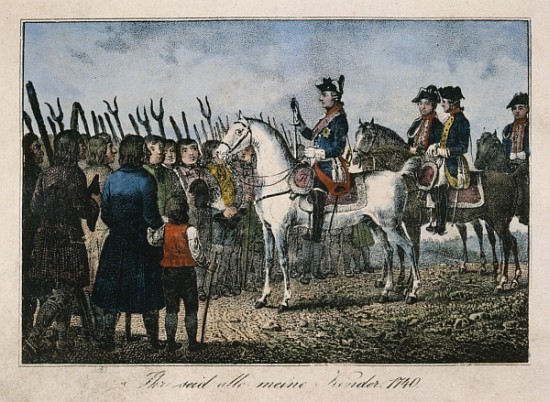 Frederick the Great with the farmers à École allemande