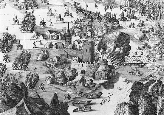 General view of the battle of Muhlberg, detail, 24th April 1547  (see also 217805, 217806) à École allemande