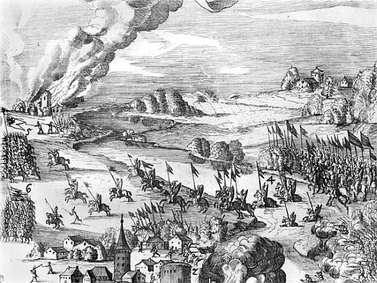 General view of the battle of Muhlberg, detail, 24th April 1547  (see also 217805 to 217810) à École allemande