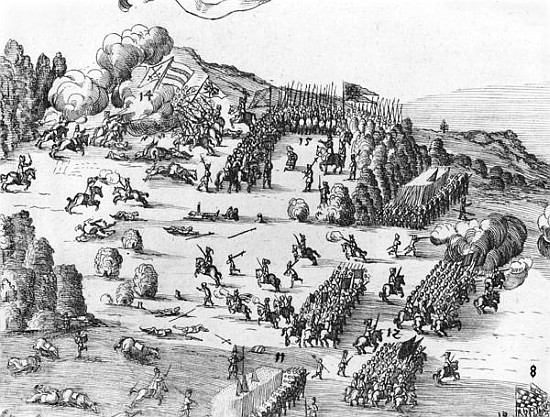 General view of the battle of Muhlberg, detail, 24th April 1547  (see also 217805 to 217808) à École allemande