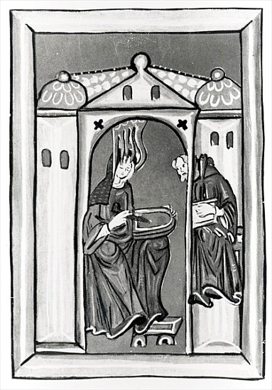 Hildegard of Bingen receiving the Light from Heaven, c.1151 à École allemande