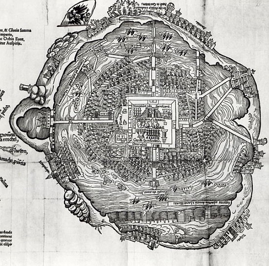 Map of Tenochtitlan from ''Praeclara Ferdinandi Cortesii de Nova Maris Oceani Hispania Narrati'' à École allemande