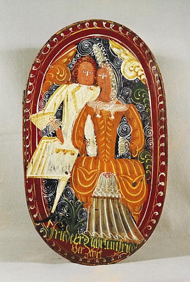 Marzipan box depicting a man and woman, c.1660 (painted wood) à École allemande
