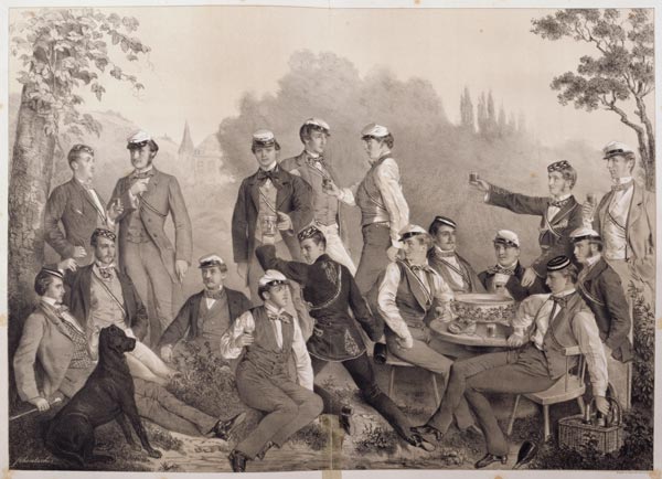 'Mensuren' or Student Members of the Duelling Society on a Outing (litho) à École allemande