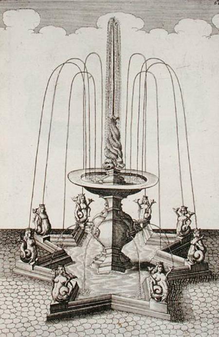 Mermaid fountain, from 'Architectura Curiosa Nova', by Georg Andreas Bockler (1617-85) à École allemande