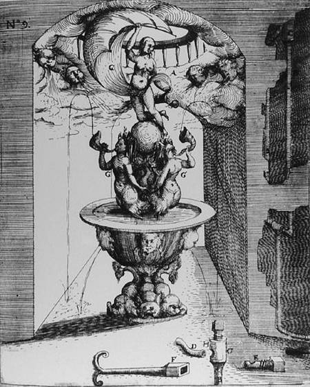 Ornamental fountain, from 'Architectura Curiosa Nova, by Georg Andreas Bockler (1617-85) à École allemande