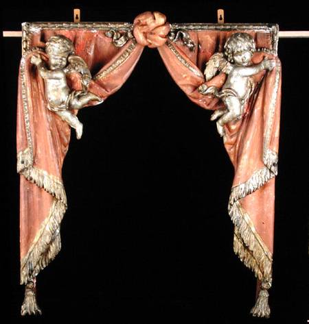 Pair of Putti supporting curtains à École allemande