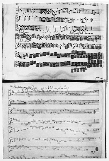 Score for Telemann''s Suite for two violins, the ''Gulliver Suite'', including the ''Chaconne of the à École allemande