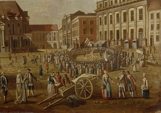 Street performers in the Alter Markt, 1771 (detail from 330438) à École allemande