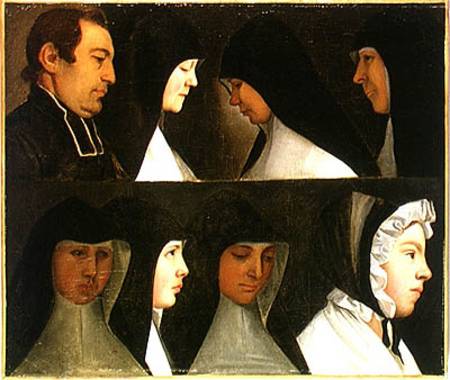Study of Nuns, a Novice and an Abbot à École allemande
