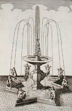 Mermaid fountain, from 'Architectura Curiosa Nova', by Georg Andreas Bockler (1617-85)