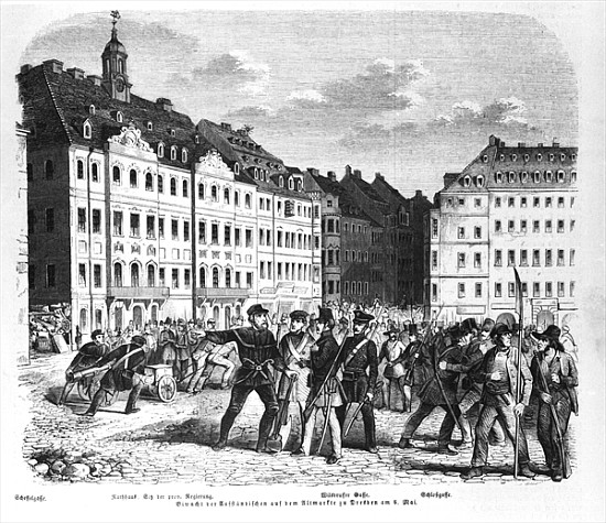 Uprising in Dresden on 6th March 1848, illustration from ''Illustrierte Zeitung'' à École allemande