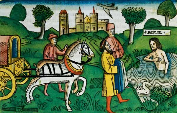 2 Kings 5 14 The cleansing of Naaman (coloured woodcut) à École allemande, (15ème siècle)