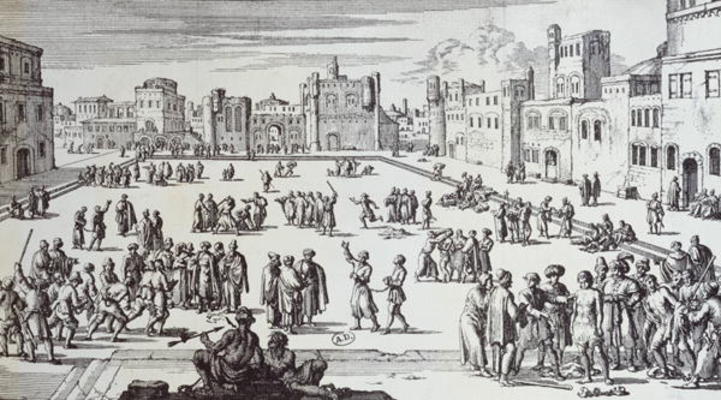 Slave Market in Algiers (engraving) à École allemande, (17ème siècle)