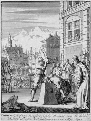 The Execution of the Earl of Strafford (1593-1641) on Tower Hill, 12th May 1641 (engraving) à École allemande, (17ème siècle)