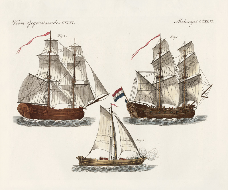 Warships of different kinds à École allemande, (19ème siècle)
