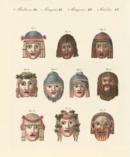 Masks of the ancients à École allemande, (19ème siècle)