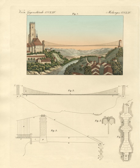 Suspension bridge of Freiburg in Switzerland à École allemande, (19ème siècle)