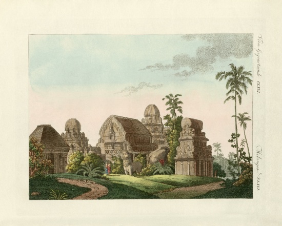 The Indian Pagoda of Mahabalipuram à École allemande, (19ème siècle)