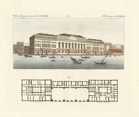 The new customs house in London à École allemande, (19ème siècle)