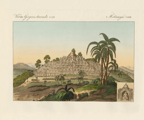 The temple of Buddha of Borobudur in Java à École allemande, (19ème siècle)