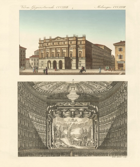 The theatre Della Scala in Milan à École allemande, (19ème siècle)