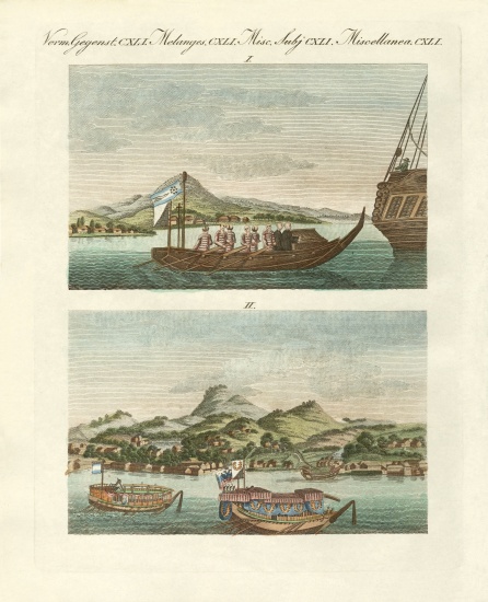 Views of the coast of Japan next to Japanese vehicles à École allemande, (19ème siècle)