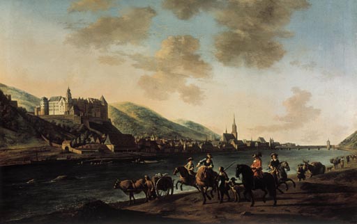 Ansicht der Stadt Heidelberg und des Schlosses vom rechten Neckarufer aus à Gerrit Adriaensz Berckheyde