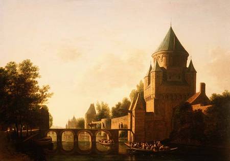 Evening View of the Kleine Houtpoort in Haarlem (panel) à Gerrit Adriaensz Berckheyde