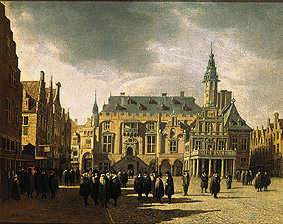 Le marché et l'hôtel de ville d'Haarlem. à Gerrit Adriaensz Berckheyde