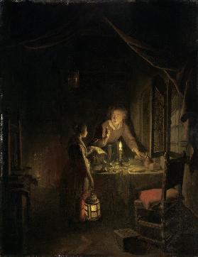 Woman Tidying the Supper Table