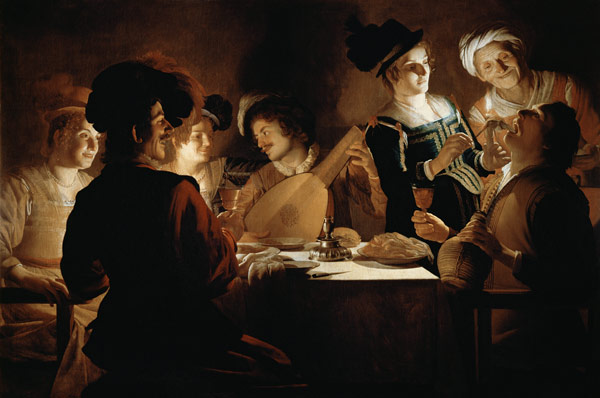 A Feast with a Lute PLayer à Gerrit van Honthorst