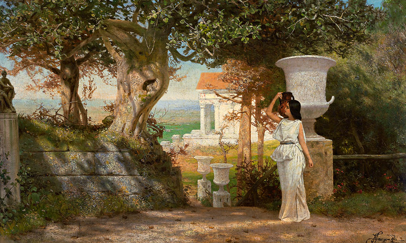 Water Carrier in an Antique Landscape with Olive Trees à G.I. Semiradski