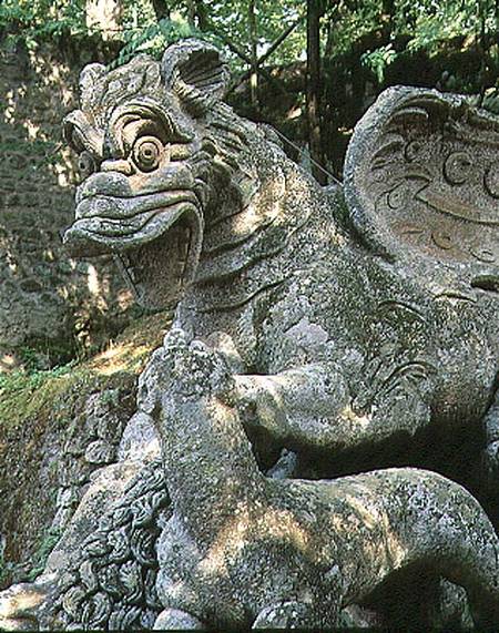 Dragon attacking lion, detail, sculpture from the Parco dei Mostri (Monster Park) gardens laid out b à Giacomo Barozzi  da Vignola