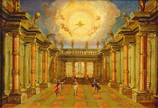 Act II, scene X: the courtyard of the King of Naxos à Giacomo Torelli